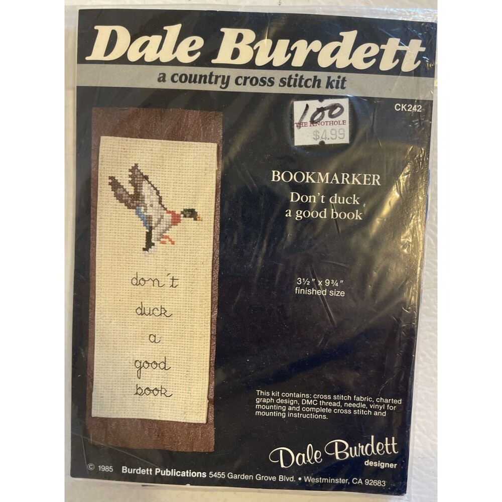 NEW Vintage 1985 Dale Burdett Cross Stitch Kit Duck Bookmark